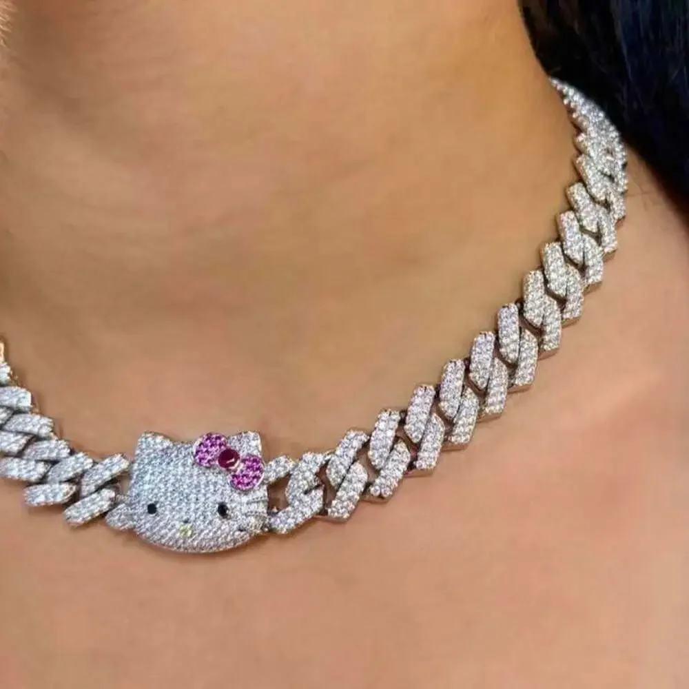 Hello Kitty Diamond Necklace – Silver 16”